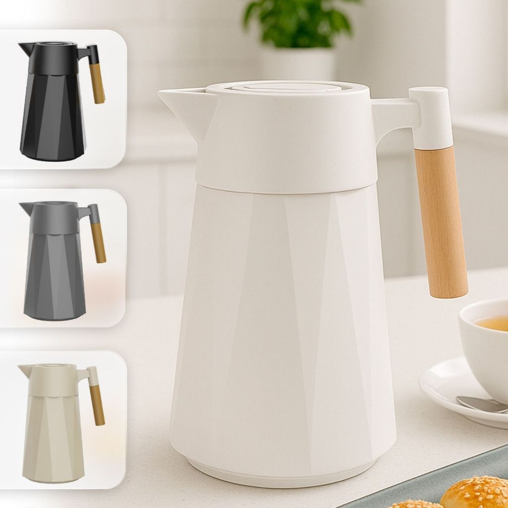 Garrafa Térmica Prisma 950 ml Para Chás/Café Design Moderno Cabo Madeira — imagen 8