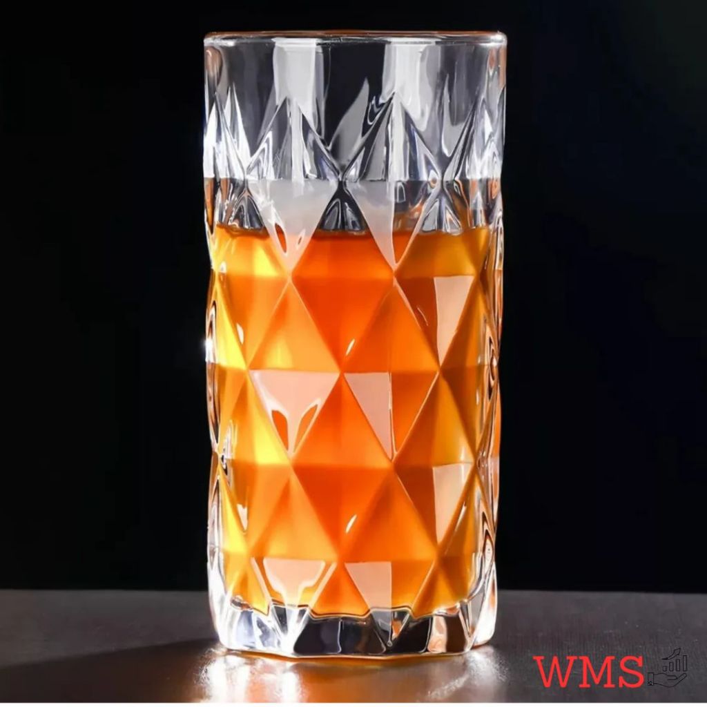 Jogo 6 Copos Diamante Vidro 220ml Cristal Elegante Relevo Geométrico Drinks — imagen 3