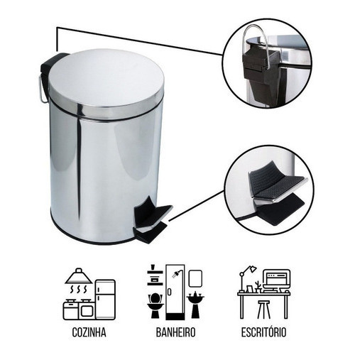 Kit lixeira banheiro com Pressão 3L e 5L e Escova inox sortida Cozinha ou Banheiro aço inoxidável — imagen 5