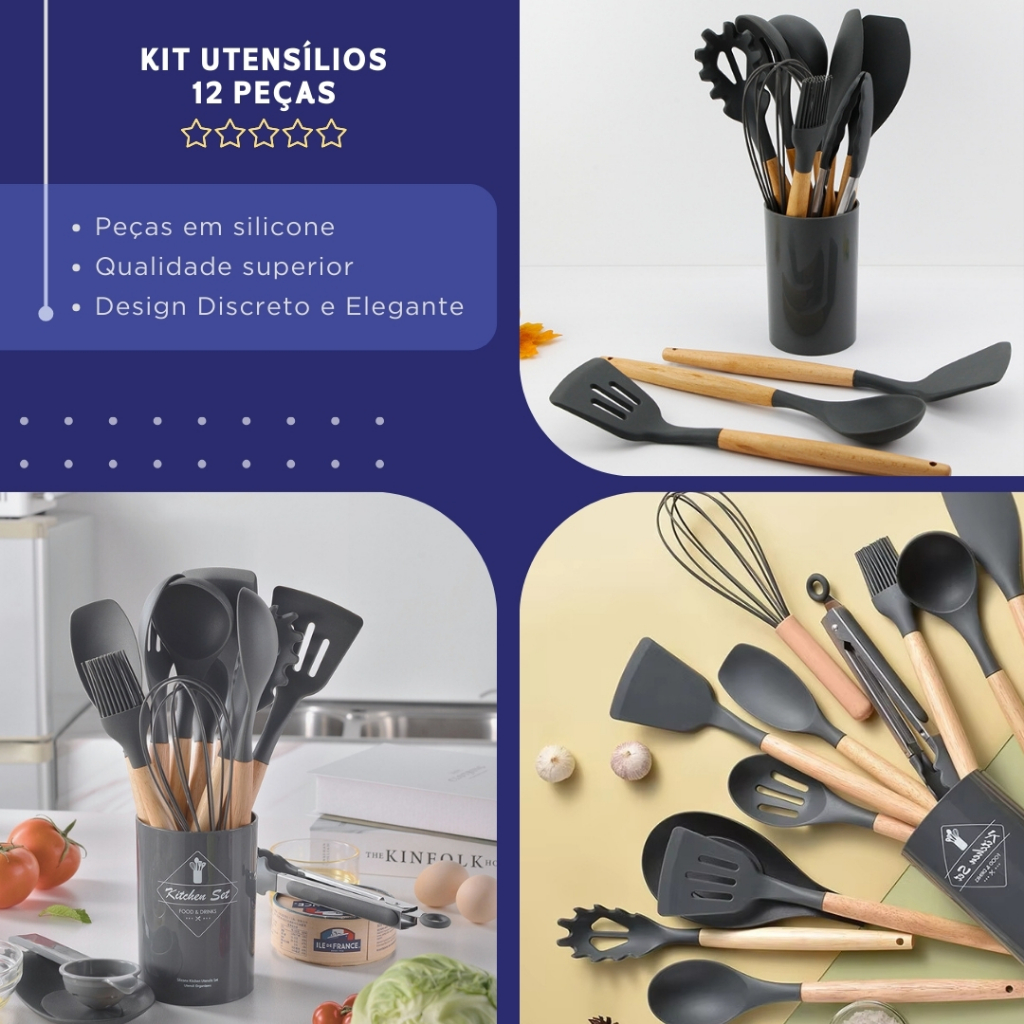 Utensílios Silicone Cozinha 12 Peças Antiaderente Fácil Limpeza Alta Resistência — imagen 7