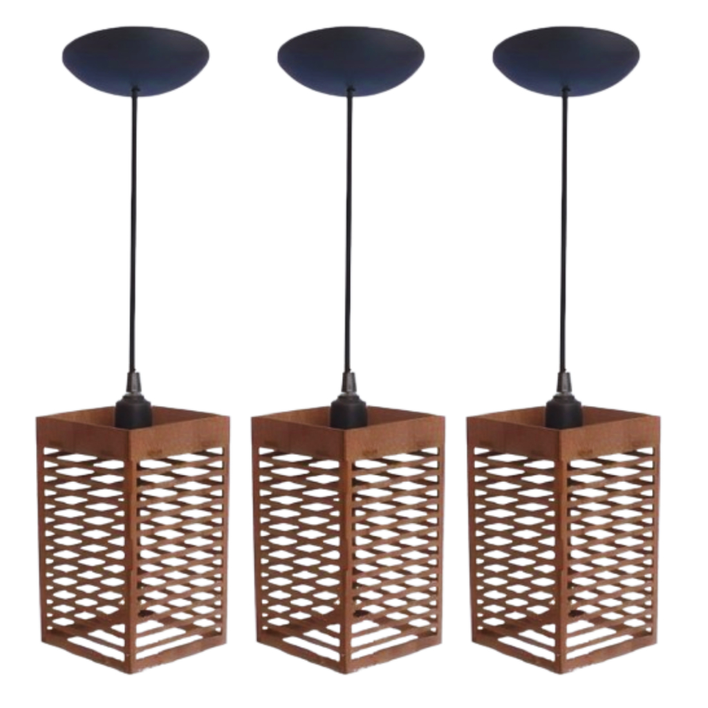Kit 3 Luminária Pendentes Oriental Para Sala Cozinha Escritório Bivolt Cor Marrom - 3tm — imagen 4