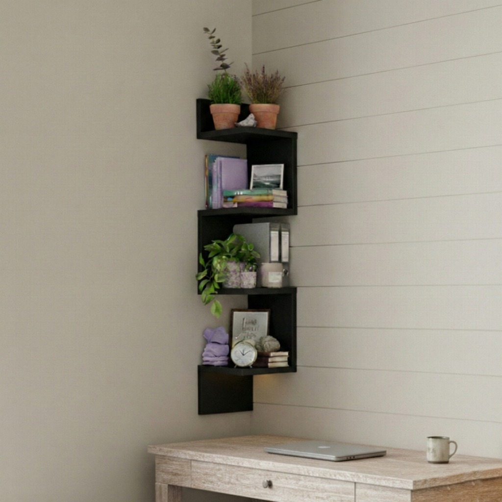Prateleira De Canto Livros Nicho Mdf Decoração Branca Preta — imagen 6