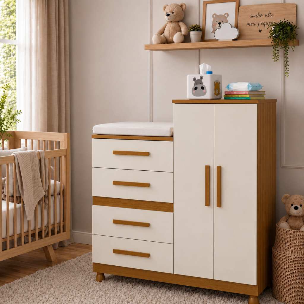 Cômoda Roupeiro Infantil Organizadora 4 Gavetas Porta Guarda-Roupas Bebê quarto multifuncional — imagen 7