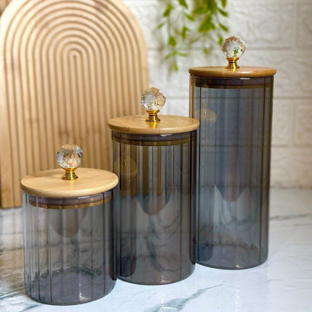 Pote de Vidro com Tampa de Bambu Hermético MODELOS DIVERSOS Porta Temperos Cozinha — imagen 3