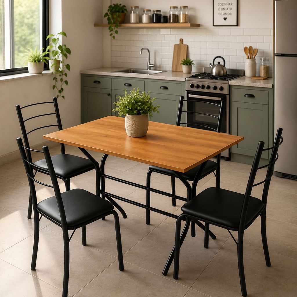 Conjunto Mesa com 4 Cadeiras 4 Lugares Cozinha Sala de Jantar MDF Aço Confortse — imagen 3