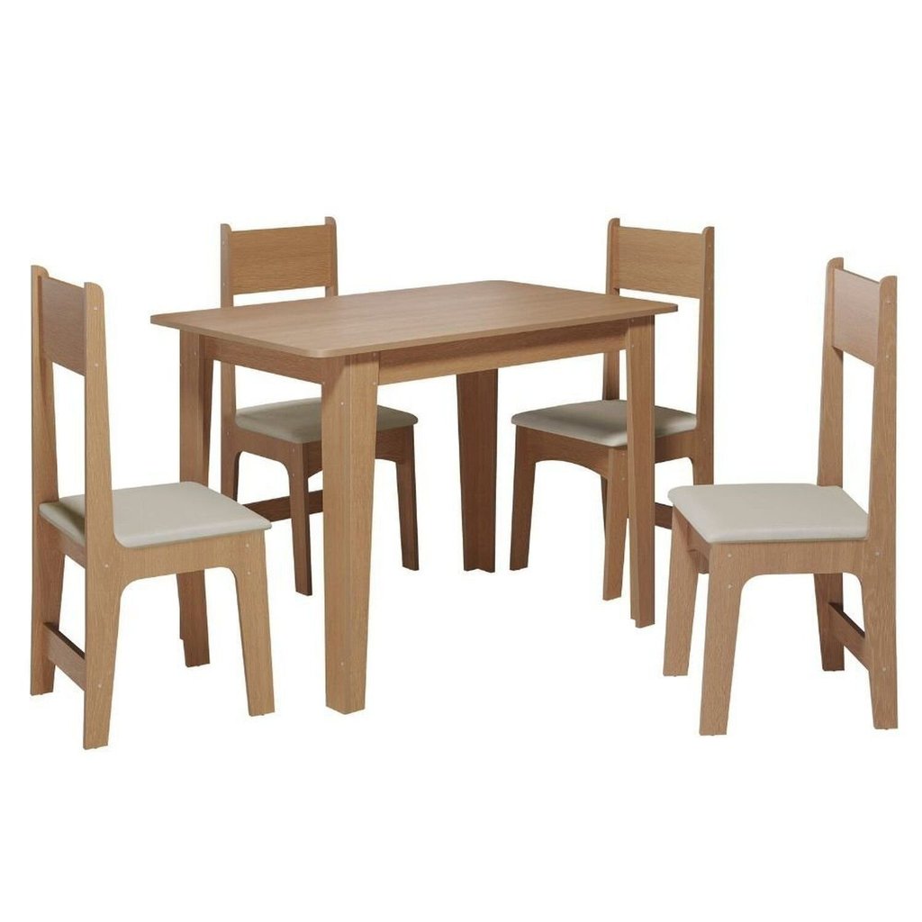 Conjunto de Jantar 4 Lugares com Mesa Retangular Tampo Mdf 1,10m e 4 Cadeiras Delta Nicoli Mel/Bege — imagen 2