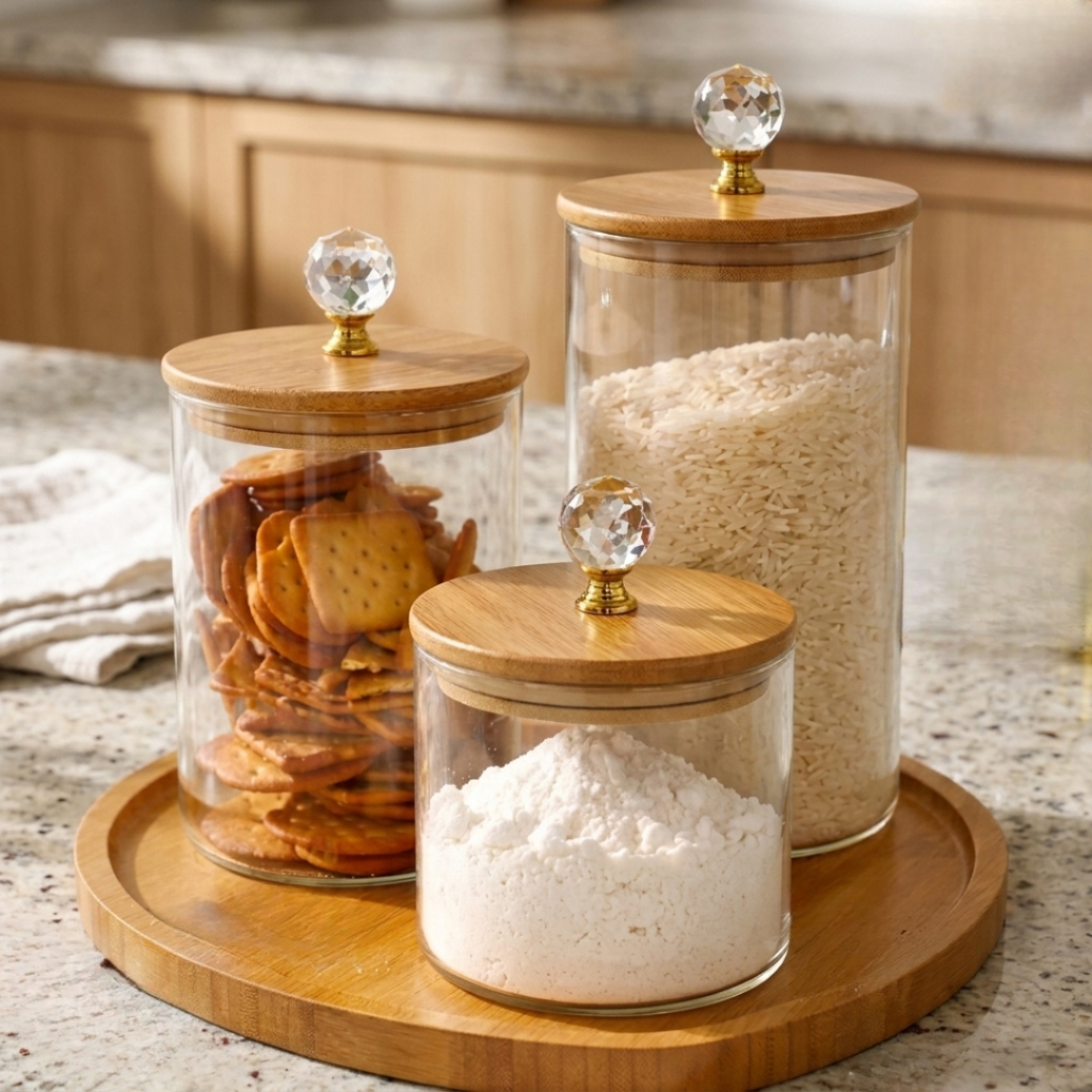 Pote de Vidro com Tampa de Bambu Hermético MODELOS DIVERSOS Porta Temperos Cozinha — imagen 8