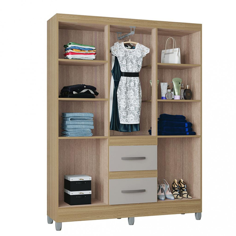 Guarda Roupa Solteiro com Pés 6 Portas 2 Gavetas Capri Poquema — imagen 3
