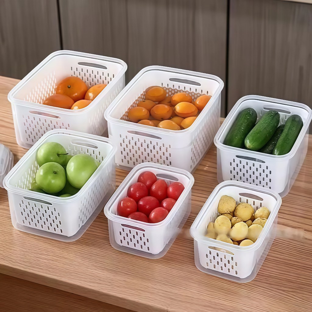 Kit 3 Potes Organizadores Geladeira Para Alimentos Vegetais Fruta Cozinha Moderna Uso Microonda — imagen 8
