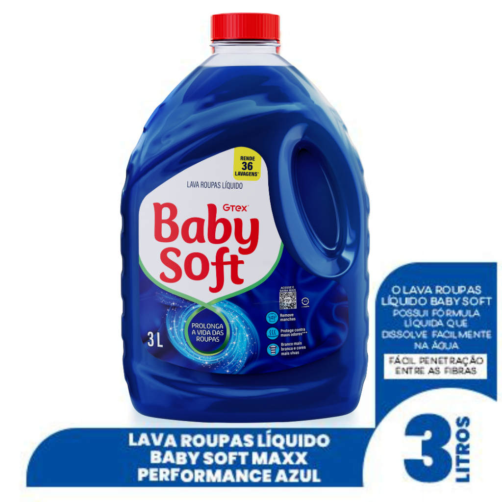 Kit 3 Lava Roupas Liquido Baby Soft Max Performance Azul - 3L — imagen 2