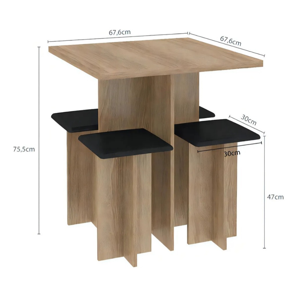 Mesa de Jantar Edna com 4 Banquetas estofadas Porto Velho - Manschester/Preto — imagen 3