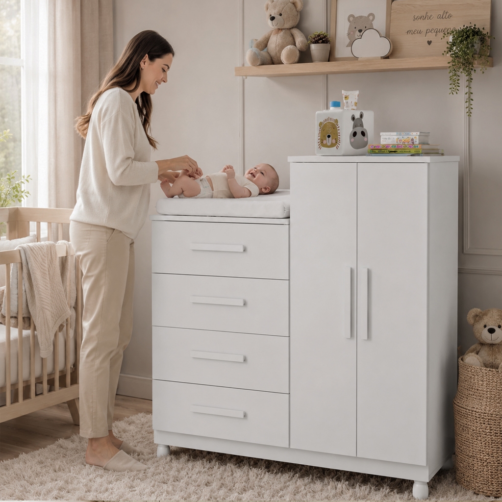 Cômoda Roupeiro Infantil Organizadora 4 Gavetas Porta Guarda-Roupas Bebê quarto multifuncional — imagen 2