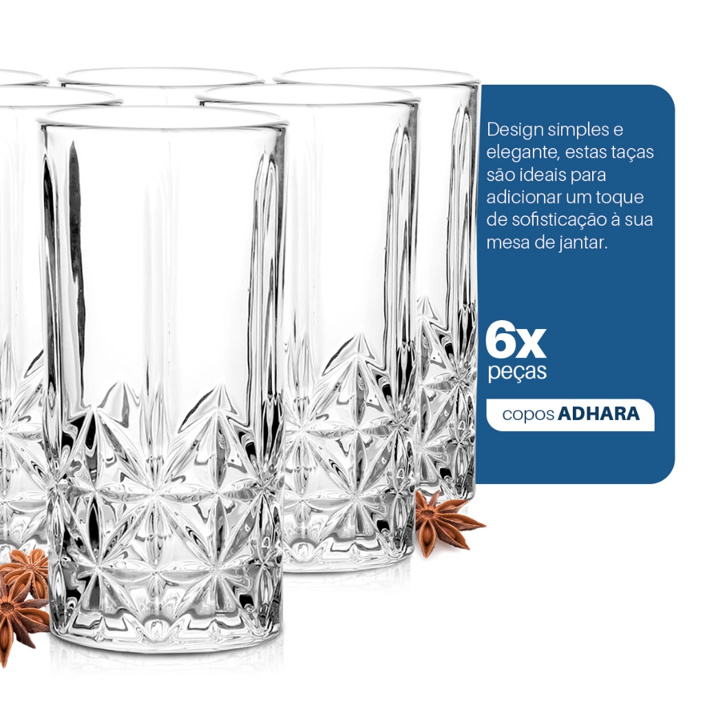Jogo 6 Copos de Vidro Adhara 360ml – Design em Relevo Estilo Cristal — imagen 5