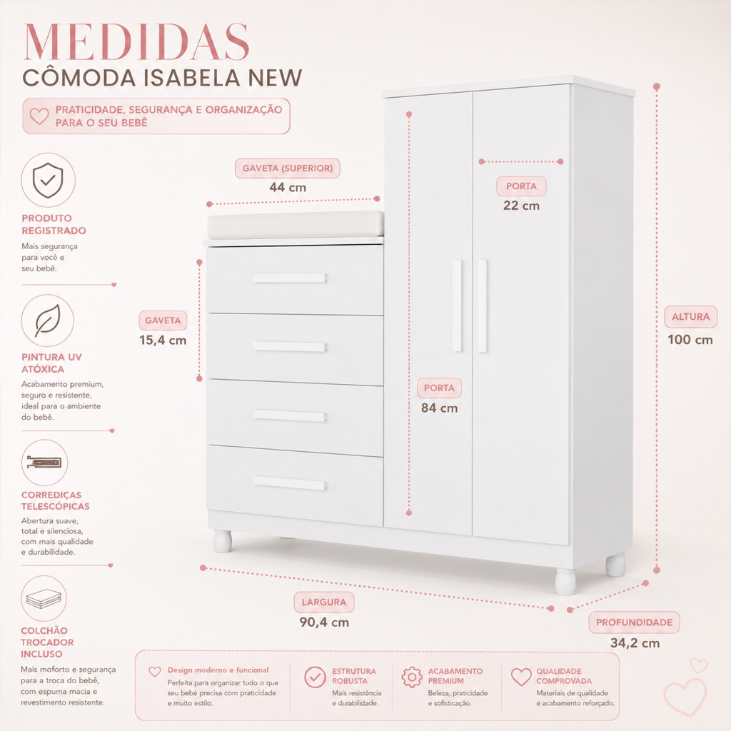 Cômoda Roupeiro Infantil Organizadora 4 Gavetas Porta Guarda-Roupas Bebê quarto multifuncional — imagen 8