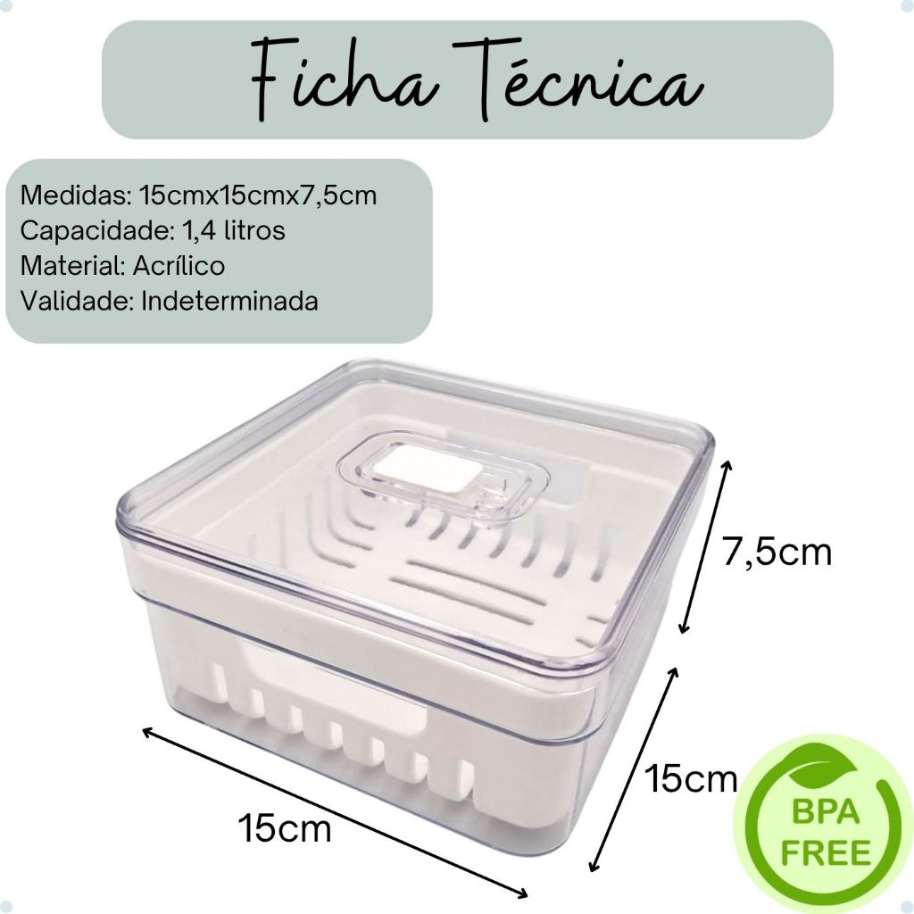 Kits Organizadores De Geladeira Clear Com Tampa E Cesto Drenagem — imagen 7