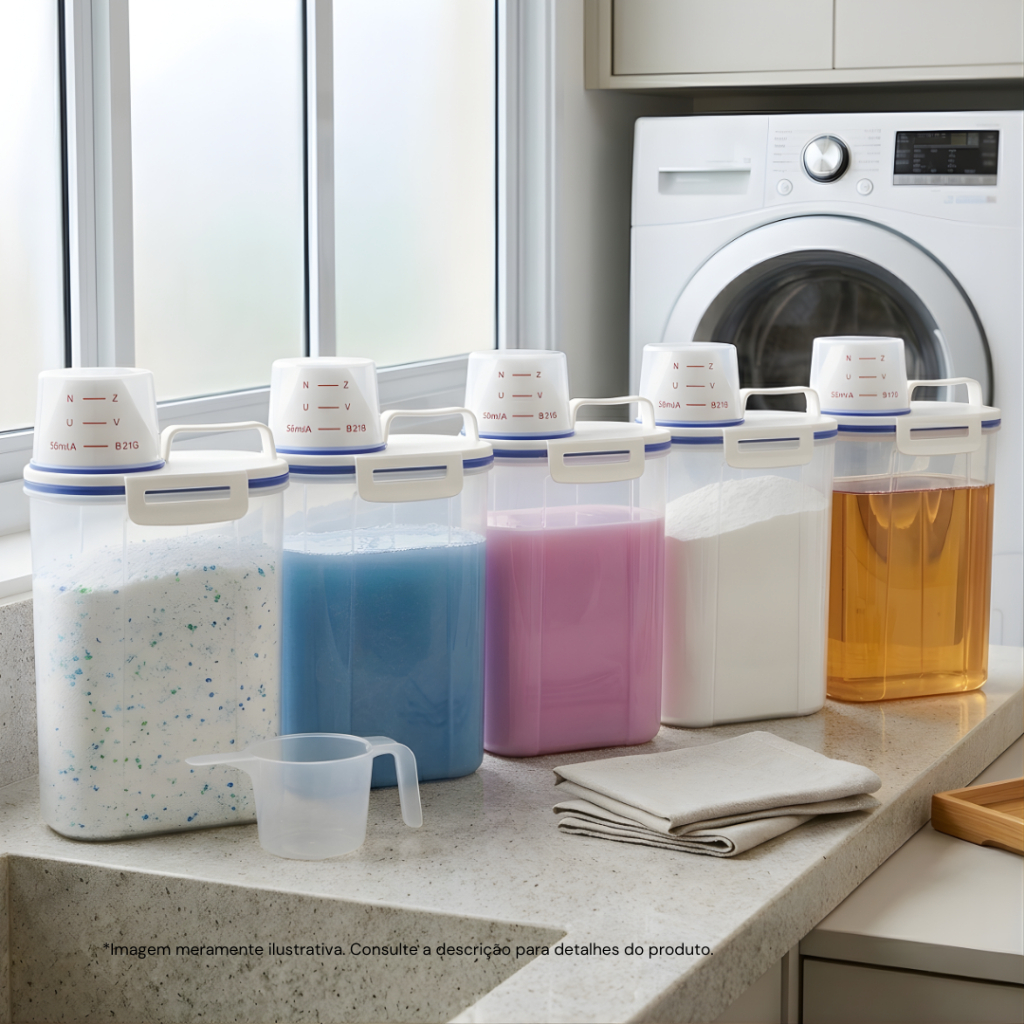 Kit 4 Potes Herméticos 2L Para Lavanderia Com Vedação P/ Sabão em Pó Amaciante Produtos de Limpeza Organização Total — imagen 6