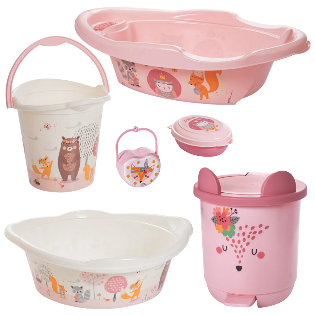KIT BANHEIRA DE BEBÊ DECORADA LUDICA PLASUTIL + KIT HIGIENE URSO 5 PEÇAS + BACIA LIXEIRA BALDE SABONETEIRA PORTA CHUPETA — imagen 3