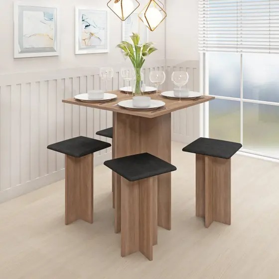 Mesa de Jantar Edna com 4 Banquetas estofadas Porto Velho - Manschester/Preto — imagen 2