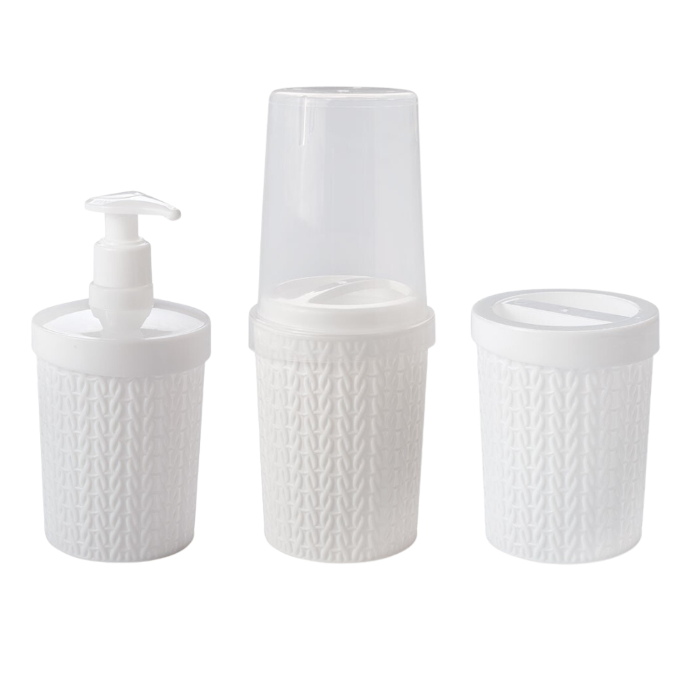 Kit Pia de Banheiro 3 Peças Dispenser Sabonete Líquido Porta Escova de Dente Porta Algodão Cotonete — imagen 6