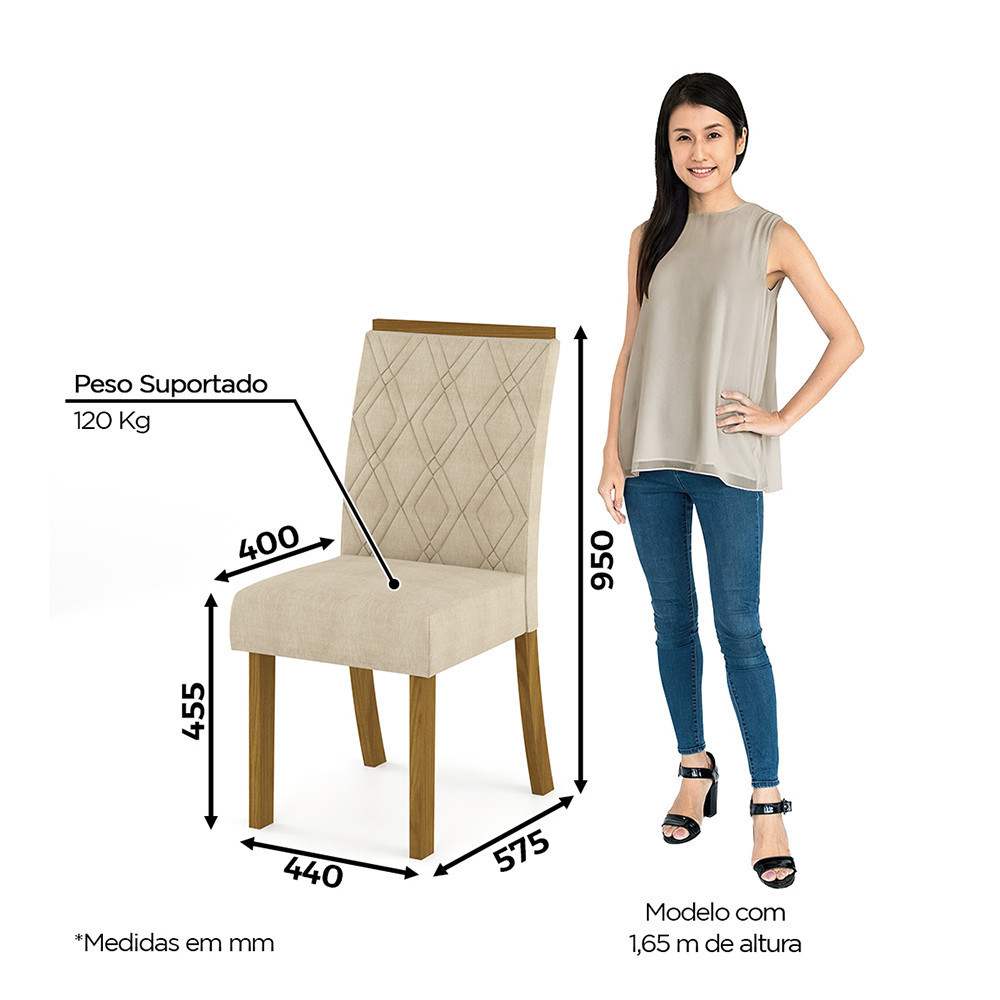 Conjunto Sala de Jantar Mesa 120 Cm Tampo MDF 4 Cadeiras Lupita Casa 812 — imagen 2