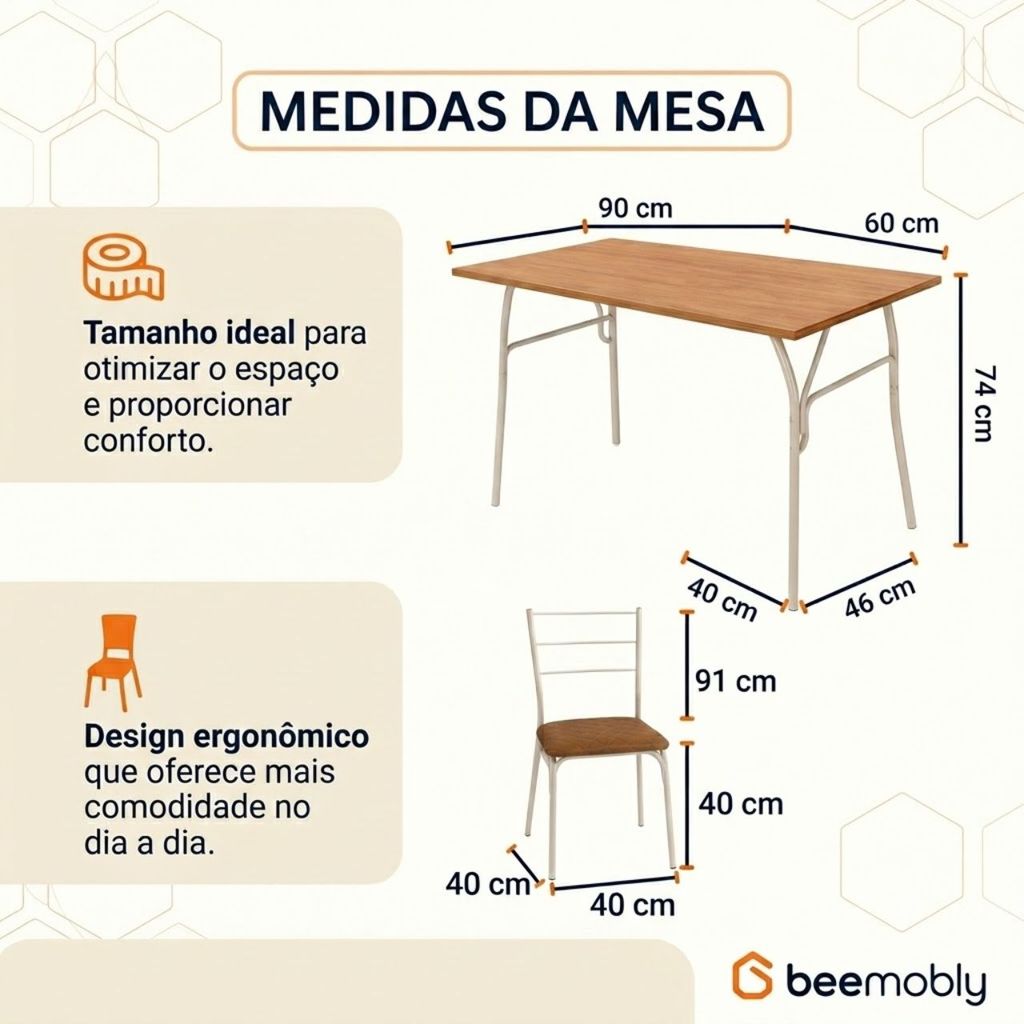 Conjunto Mesa com 4 Cadeiras 4 Lugares Cozinha Sala de Jantar MDF Aço Confortse — imagen 5