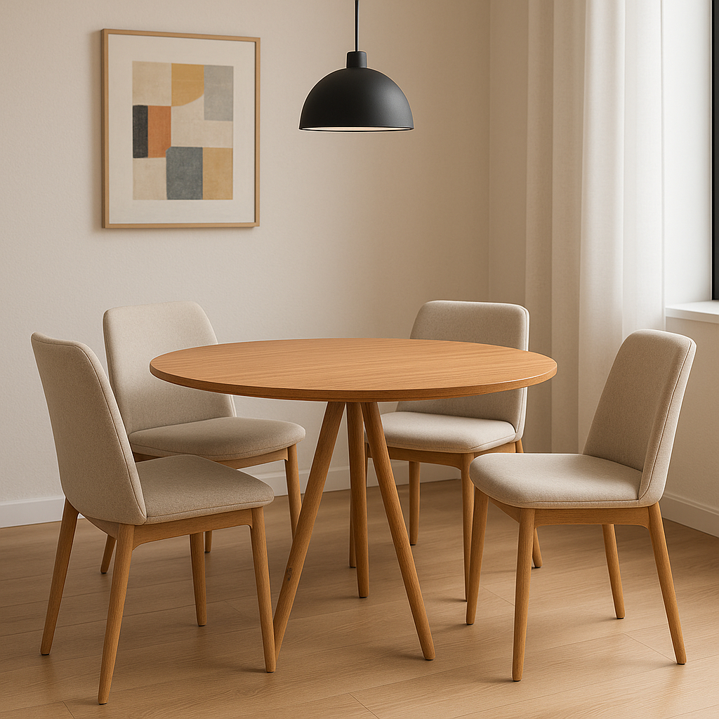 Mesa de Jantar Tampo de Madeira Redondo 70 / 80 cm Base 3 Pés Palito — imagen 2