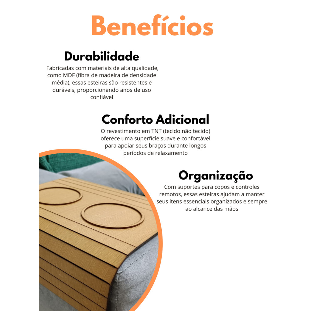 Kit 2 Esteiras Porta Copo Braço Suporte de Sofa Apoio Para Bebidas — imagen 2
