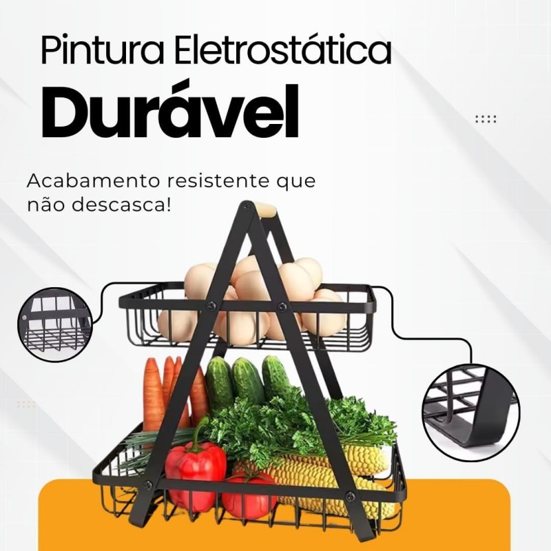 Fruteira de Mesa Cesto Organizador Multiuso Metal Aramado 3 Andares para Cozinha Casa Frutas Legumes​ — imagen 4