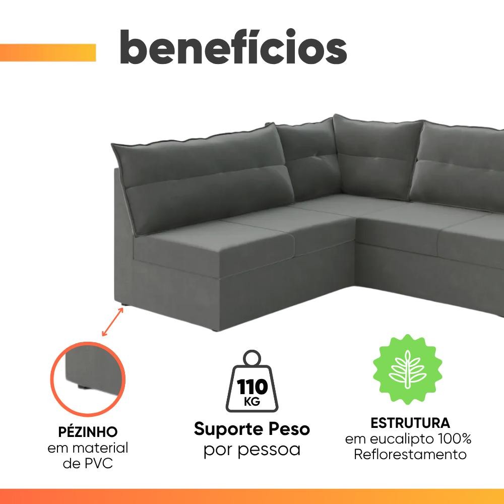 Sofá de Canto 5 Lugares Renaut Suede Cinza Mamflex — imagen 4