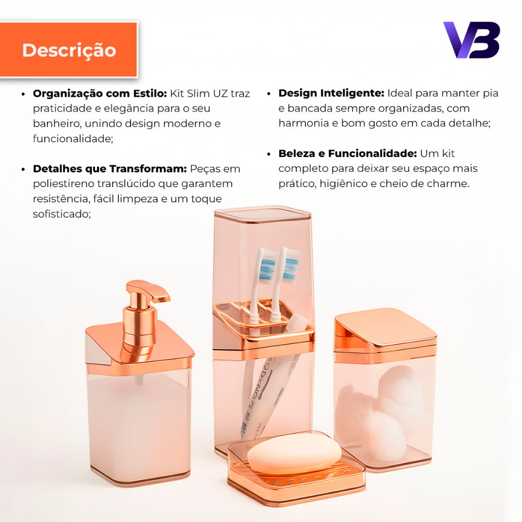 Kit Banheiro Luxo Lavabo Porta Sabonete Sabão Líquido Algodão Escova de Dentes Rose Gold — imagen 4