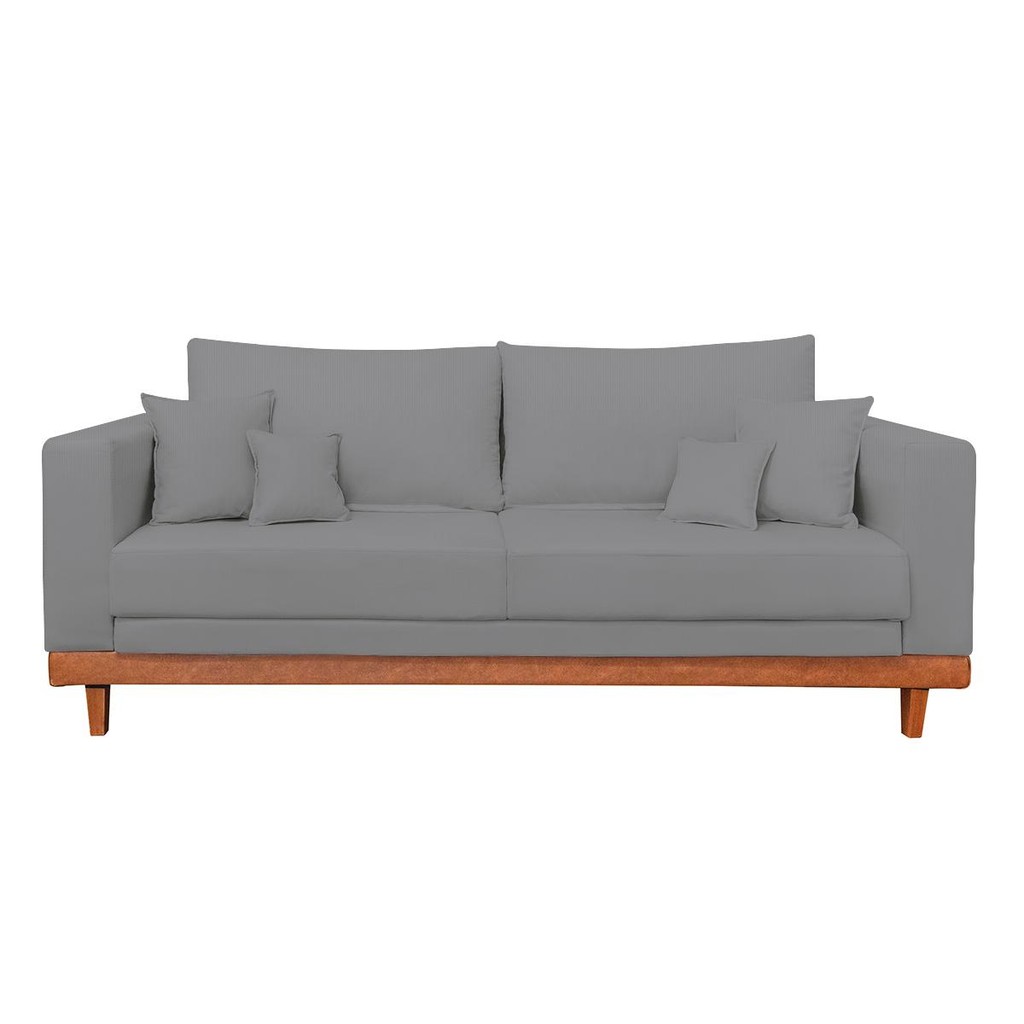 Sofá 3 Lugares Living Com Base Madeira Linho Balaqui Decor — imagen 5