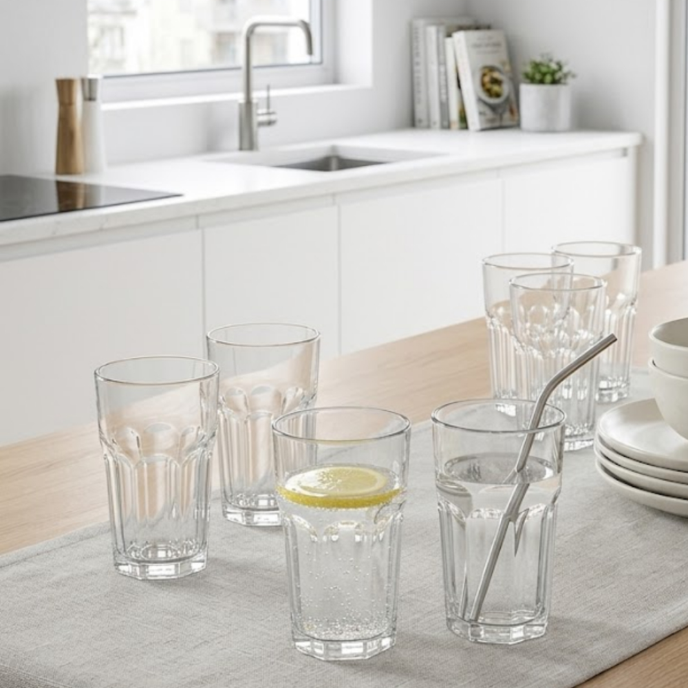 Jogo De Copos Em Vidro Kit 6 Peças Cozinha Água Suco Drink Refrigerante 350ml Mesa Posta Casa Nova — imagen 2