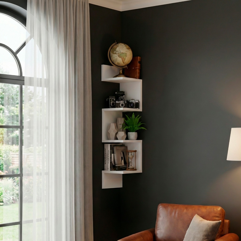 Prateleira De Canto Livros Nicho Mdf Decoração Branca Preta — imagen 2