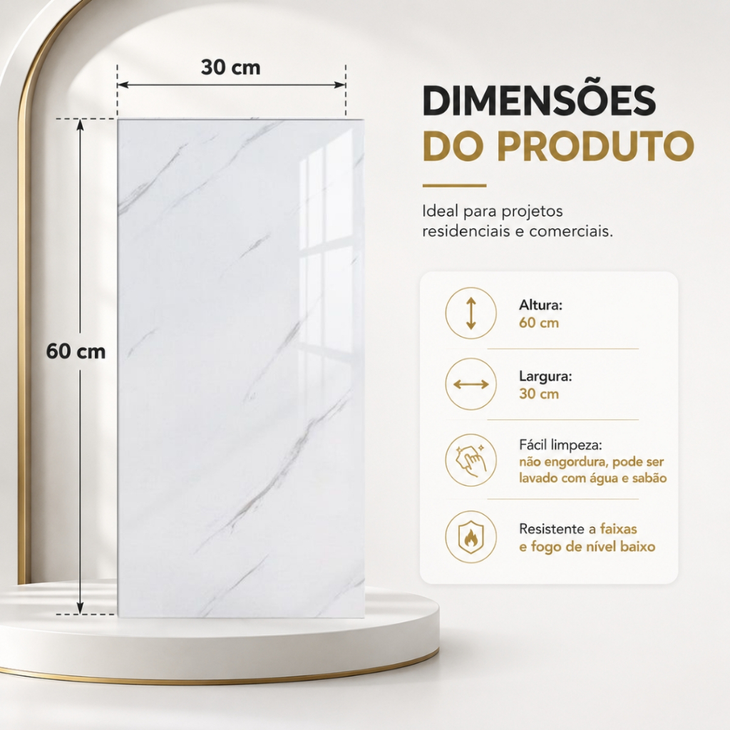 Kit 10 ou 20 Adesivos de Parede 60x30 Revestimento em Mármore 3D Placas Banheiro Cozinha Lavabo Cerâ — imagen 3