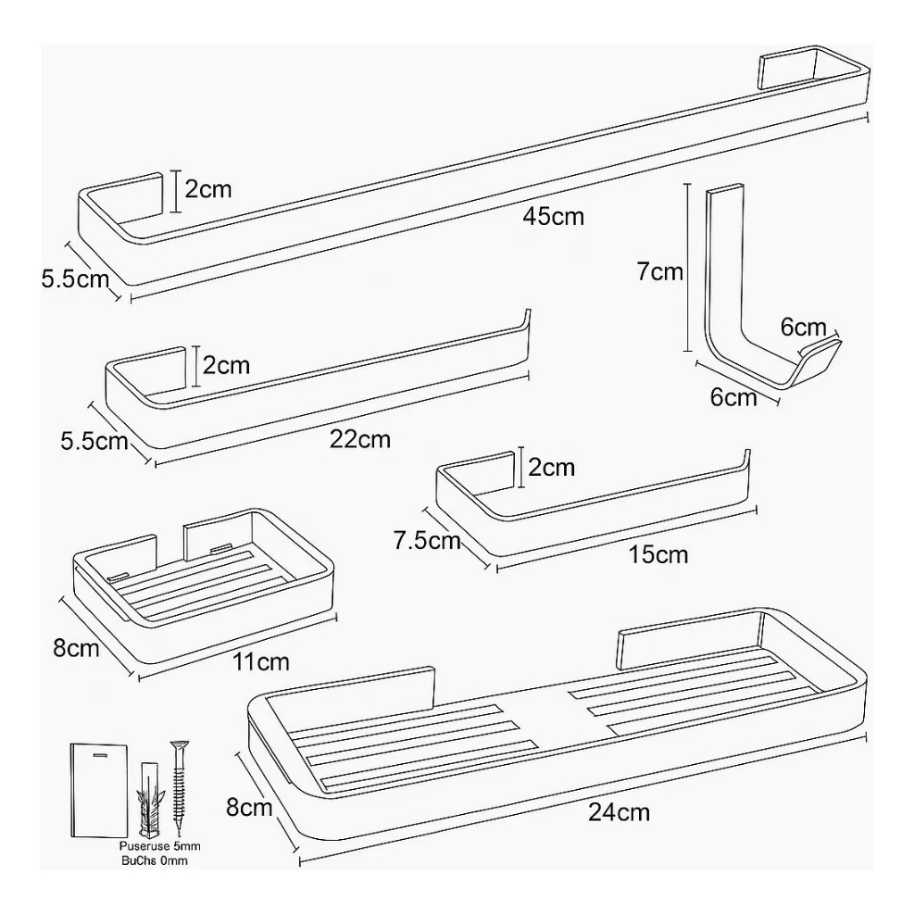 Kit Acessórios Para Banheiro Lavabo 6 Peças Toalheiro Inox Premium Suporte Parede Luxo Preto Cromado — imagen 8