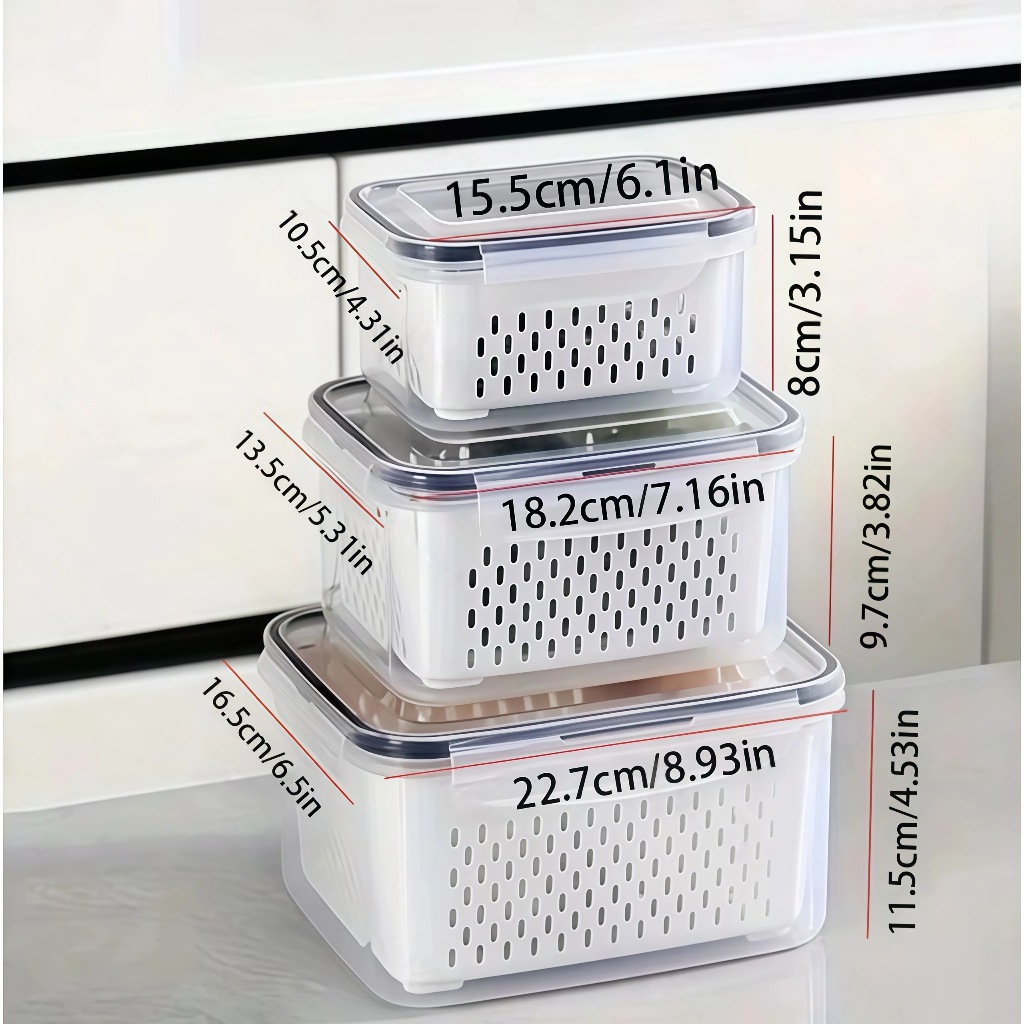 Kit 3 Potes Organizadores Geladeira Para Alimentos Vegetais Fruta Cozinha Moderna Uso Microonda — imagen 3