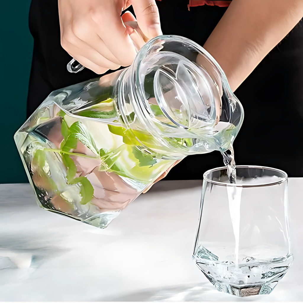 Jarra de Vidro com Tampa + 4 Copos Luxo Cozinha 1L e 260ML Agua Suco Mesa Posta Diamond Kit Conjunto — imagen 7