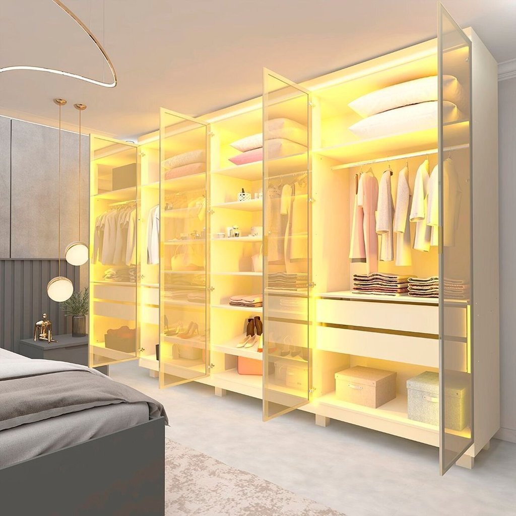 Guarda-Roupa Casal 6 Portas, com 6 Portas Reflecta com Pés com LED Imperatriz 100% MDF Yescasa Off White Off White — imagen 7