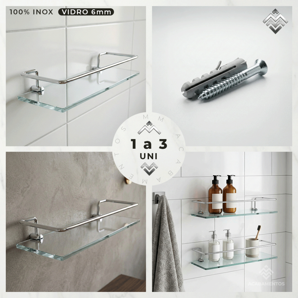 Kit 2 Porta Shampoo Suporte de Banheiro Reto Vidro Temperado 30cm Prateleira Organizador — imagen 2