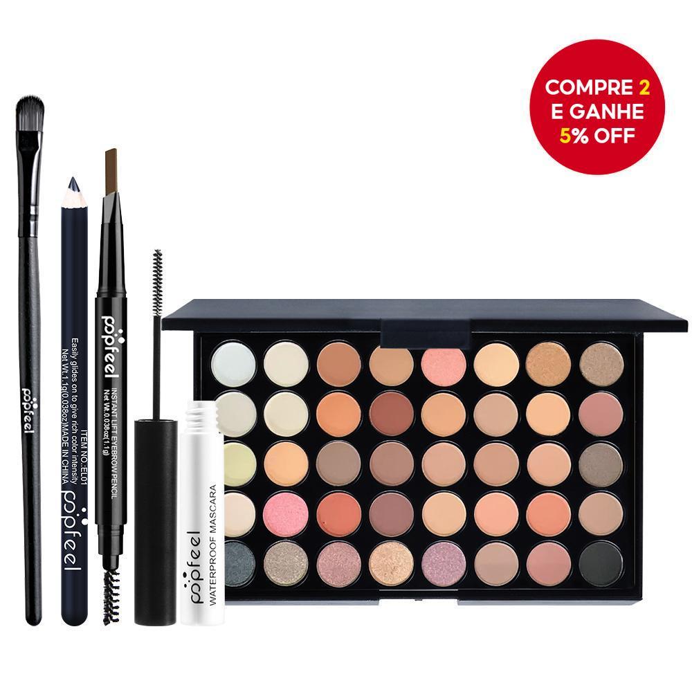 Conjunto Essential De Maquiagem Para Olhos Popfeel - Paleta De 40 Cores Matte E Shimmer, Máscara, Lápis E Pincel