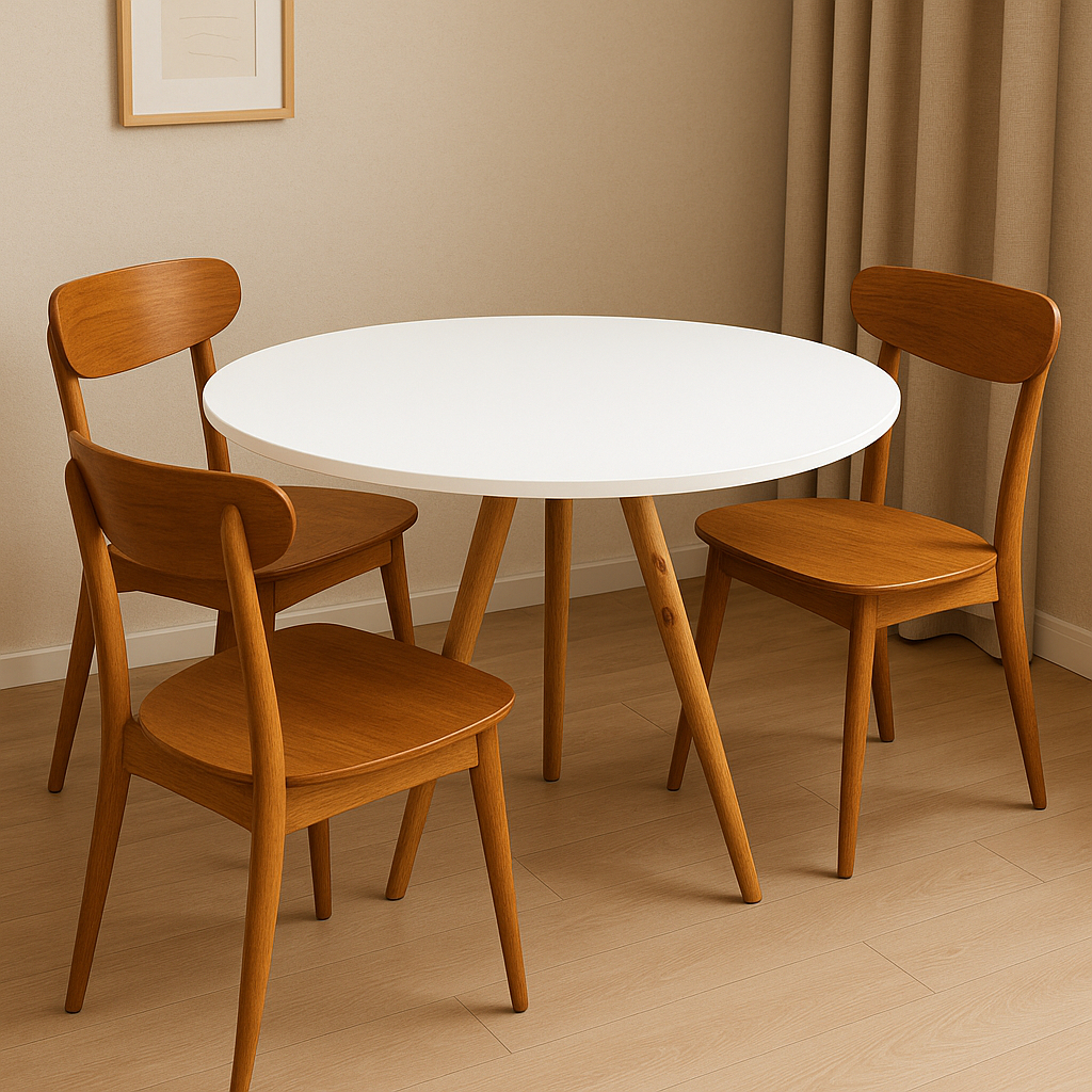 Mesa de Jantar Tampo de Madeira Redondo 70 / 80 cm Base 3 Pés Palito — imagen 3