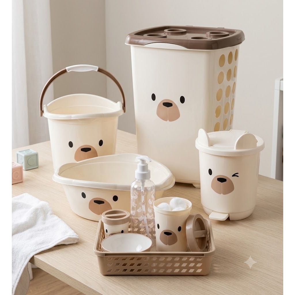 KIT BEBÊ CESTO INFANTIL BANHEIRA BACIA BALDE LIXEIRA KIT TROCADOR KIT HIGIENE PLASÚTIL LUXO — imagen 7