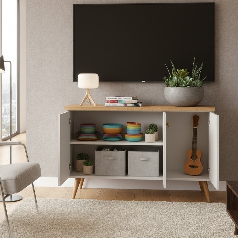 QUEIMA DE ESTOQUE - Buffet Balcão com 3 Portas e 1 Prateleira Multiuso - p/ Sala Estar ou Escritório — imagen 6