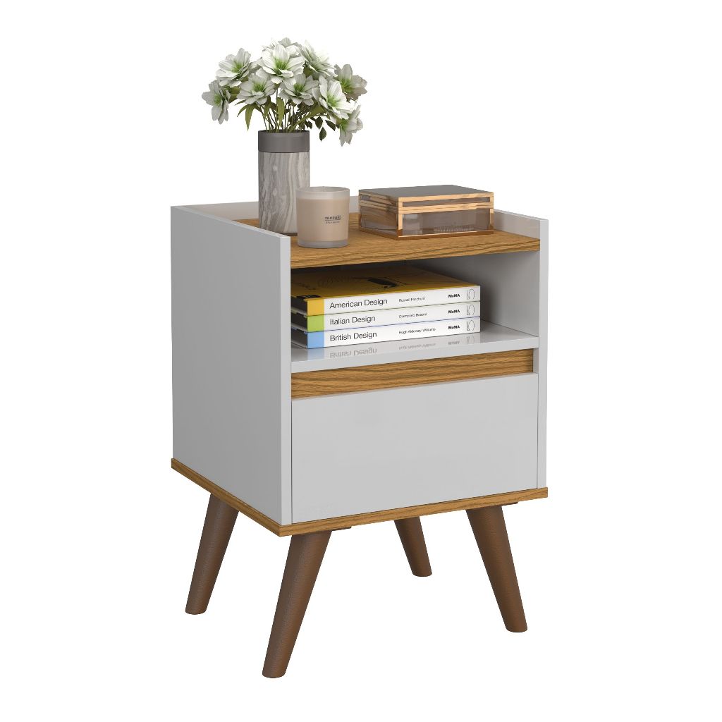 Conjunto Mesa De Cab Com Gaveta + Cabeceira Estofada Box Para Cama Queen KELLY E KIT TED BRA/FREIJÓ — imagen 3