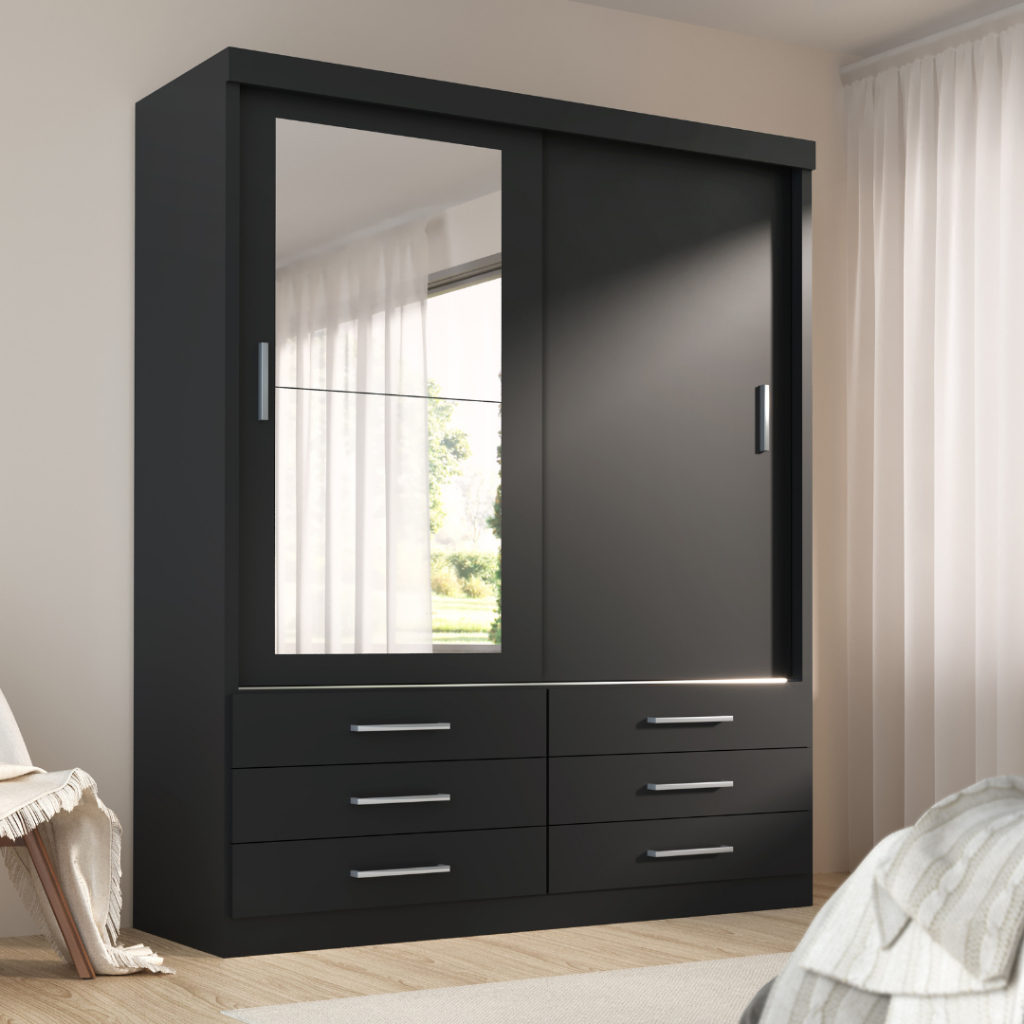 Guarda Roupa Solteiro Capri 2 Portas 6 Gavetas Com Espelho — imagen 2