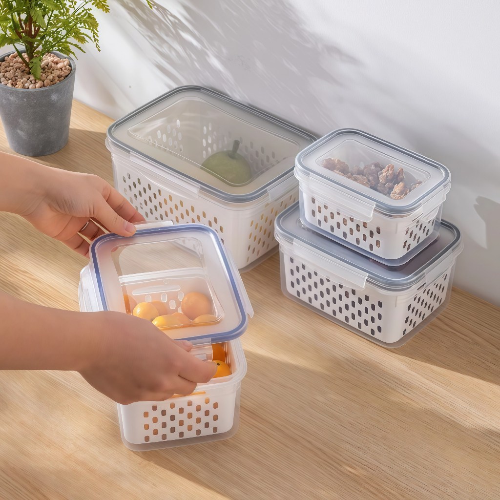 Kit 3 Potes Organizadores Geladeira Para Alimentos Vegetais Fruta Cozinha Moderna Uso Microonda — imagen 7