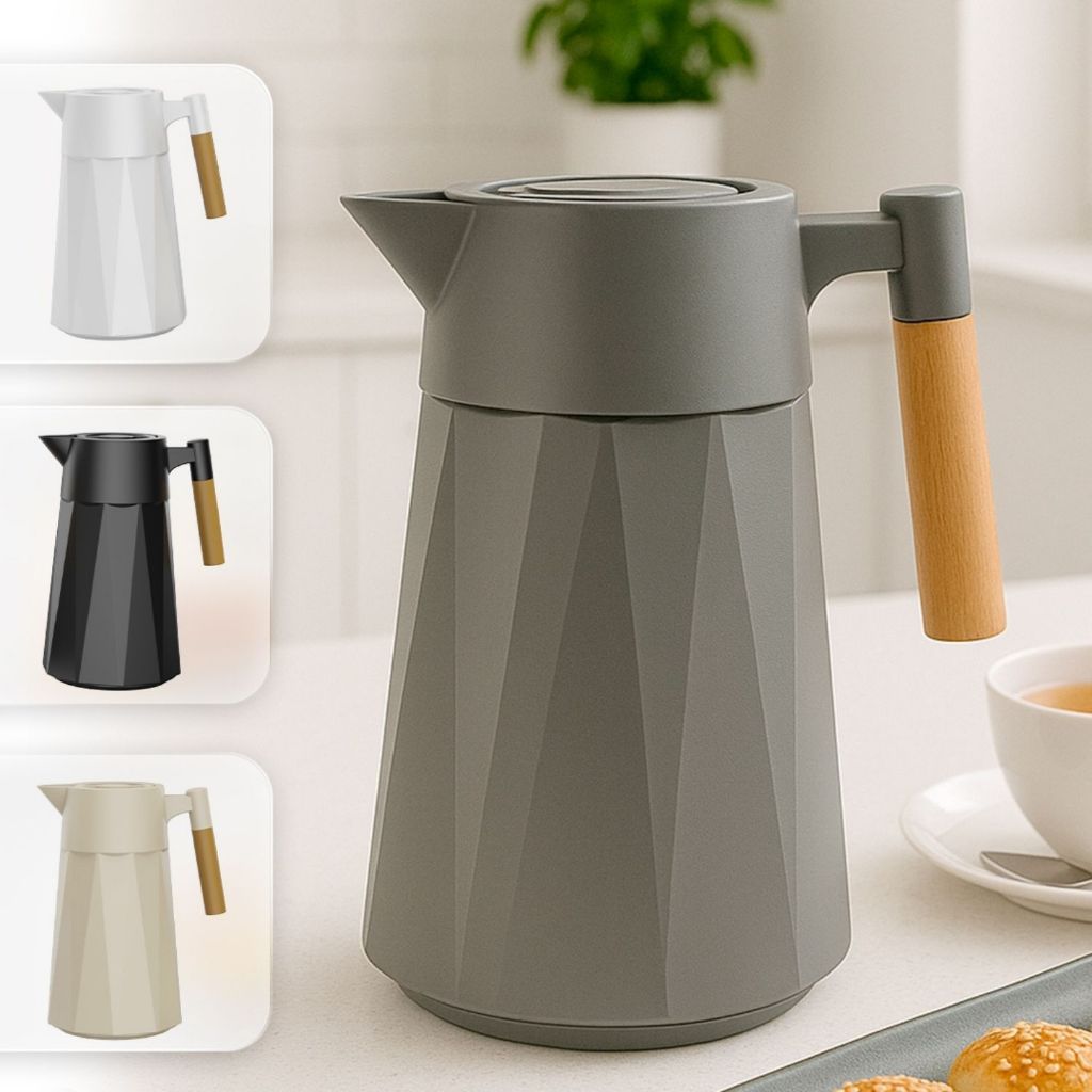 Garrafa Térmica Prisma 950 ml Para Chás/Café Design Moderno Cabo Madeira — imagen 6