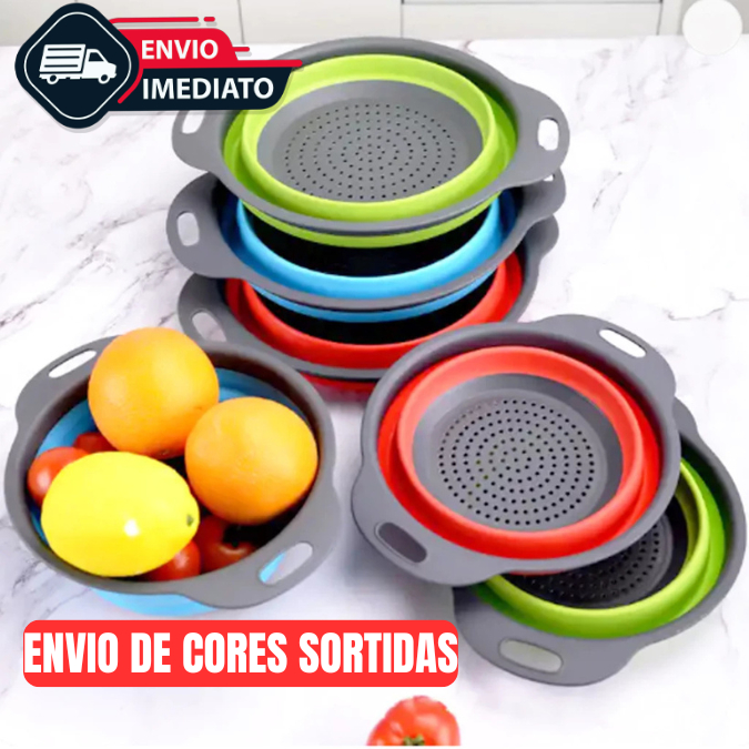 Escorredor Redondo Retrátil Dobrável Silicone Multiuso Verduras Frutas Arroz Macarrão Casa — imagen 4