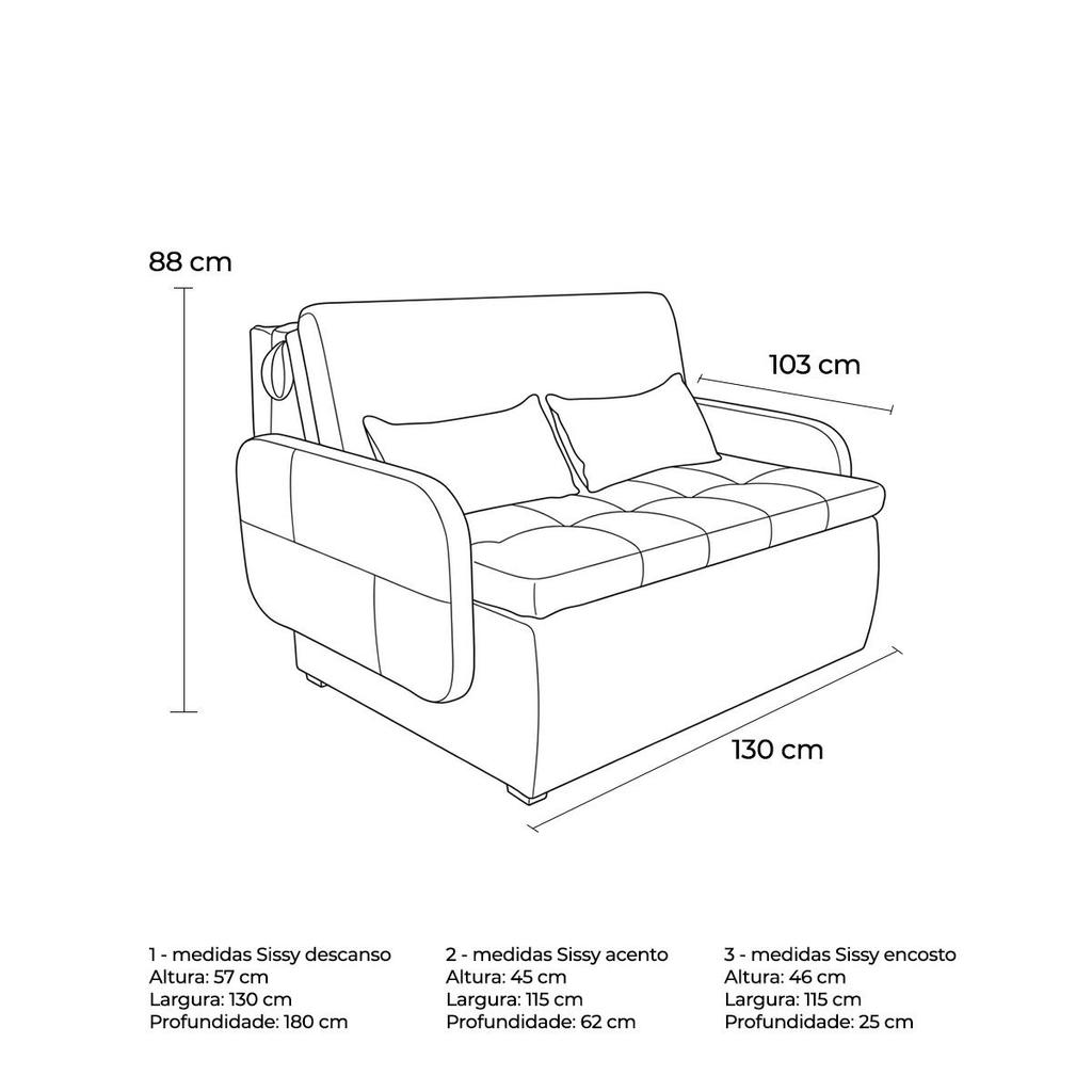 Sofá Cama 2 Lugares casal 1,30 mts Pompeia Sissy Matrix — imagen 8