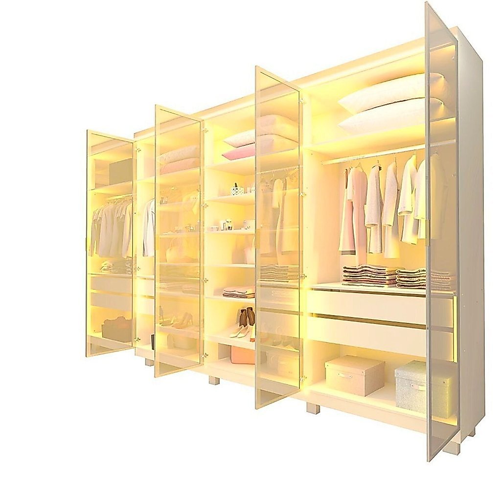 Guarda-Roupa Casal 6 Portas, com 6 Portas Reflecta com Pés com LED Imperatriz 100% MDF Yescasa Off White Off White — imagen 8